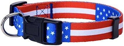 צווארון כלבי דגל אמריקאי ורצועה סט | ארהב פטריוטית תואמת רצועות גורים וצווארונים ל -4 ביולי | דפוס מעצב לבן וכחול